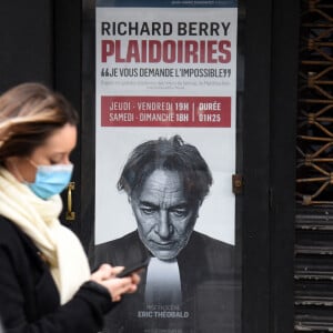 Illustration de l'affiche du spectacle "Plaidoiries" avec Richard Berry au Théâtre Libre - le Comedia à Paris. Le 21 février 2021. © Alain Apaydin/Bestimage