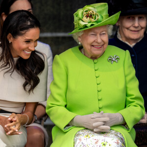 Meghan Markle, duchesse de Sussex, effectue son premier déplacement officiel avec la reine Elisabeth II d'Angleterre, lors de la visite du Catalyst Museum à Widnes. Le 14 juin 2018