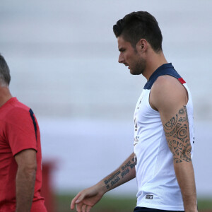 Didier Deschamps et Olivier Giroud - Entraînement de l'équipe de France de football à Ribeirao Preto au Brésil le 17 juin 2014.