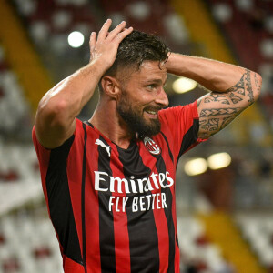 Le français de l'AC Milan Olivier Giroud auteur d'un doublé en match amical contre Le Panathinaikos au stade Nereo Rocco à Trieste, Italie, le 14 août 2021. L'AC Milan a gagné 2-1.