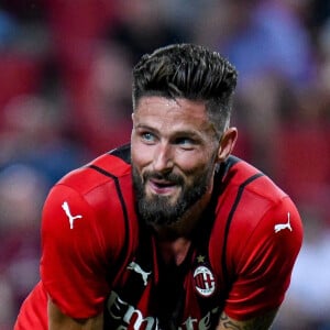 Le français de l'AC Milan Olivier Giroud auteur d'un doublé en match amical contre Le Panathinaikos au stade Nereo Rocco à Trieste, Italie, le 14 août 2021. L'AC Milan a gagné 2-1.