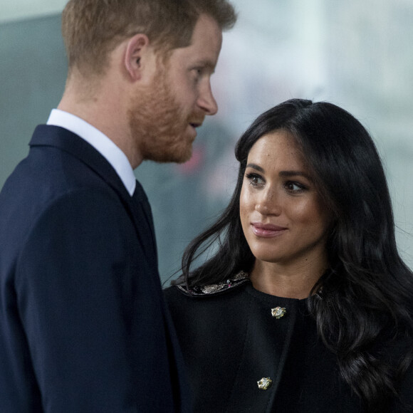 Le prince Harry, duc de Sussex, Meghan Markle, duchesse de Sussex viennent signer le livre des condoléances à New Zealand House à Londres en hommage aux victimes de la tuerie de Christchurch. Londres.