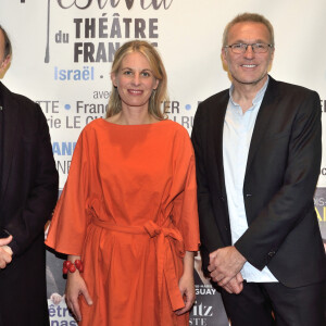 Francis Huster, la pianiste Claire-Marie Le Guay et Laurent Ruquier lors de la 3ème soirée du 1er festival du théâtre français organisé par S. Suissa, avec la pièce "Horowitz, le pianiste du siècle" au théâtre Beit HaChayal, à Tel Aviv, Israël, le dimanche 29 octobre 2017. © Erez Lichtfeld/Bestimage