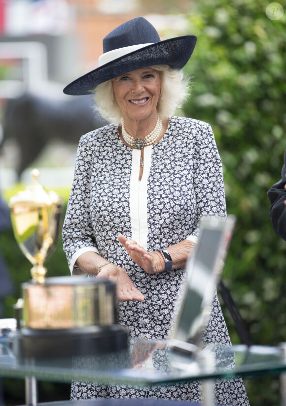 Camilla Parker Bowles, duchesse de Cornouailles, assiste au "QIPCO King George Diamond Weekend" à Ascot, le 24 juillet 2021. 