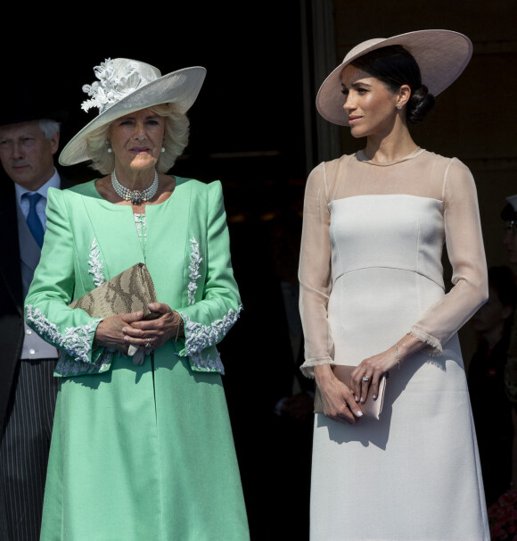 Camilla Parker Bowles, duchesse de Cornouailles, Meghan Markle, duchesse de Sussex lors de la garden party pour les 70 ans du prince Charles au palais de Buckingham à Londres.
