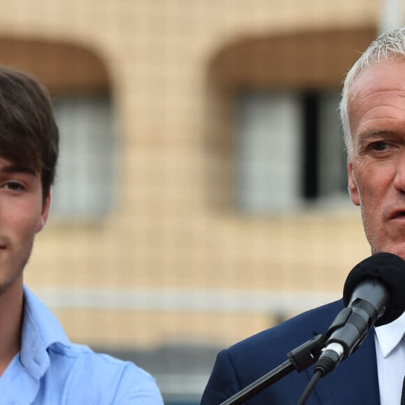 Dylan et son père Didier Deschamps durant l'inauguration du Stade de football Didier Deschamps à Cap d'Ail le 12 septembre 2018. © Bruno Bebert / Bestimage