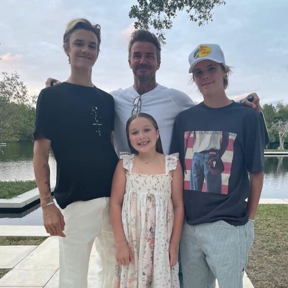 David Beckham et ses enfants Romeo, Cruz et Harper.