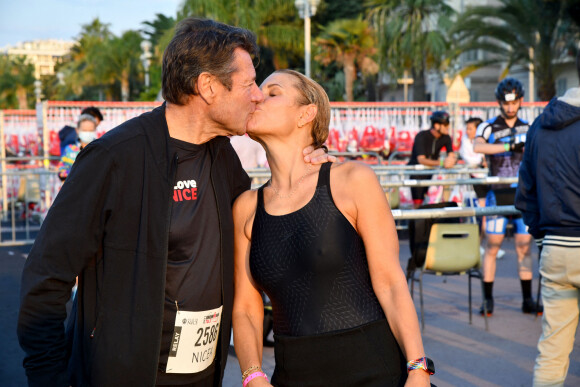 Exclusif - Christian Estrosi, le maire de Nice, et sa femme Laura Tenoudji Estrosi durant l'IronMan à Nice. © Bruno Bebert / Bestimage