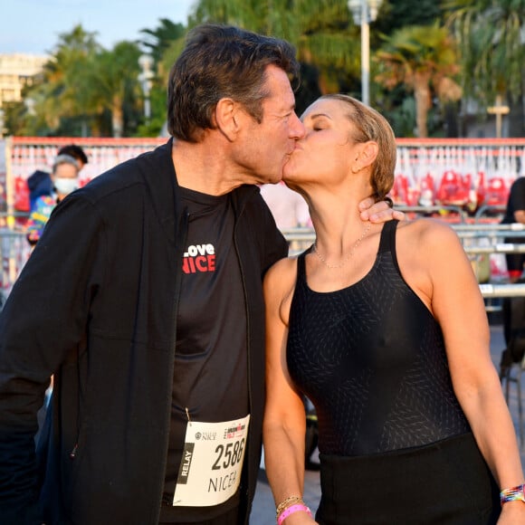 Exclusif - Christian Estrosi, le maire de Nice, et sa femme Laura Tenoudji Estrosi durant l'IronMan à Nice. © Bruno Bebert / Bestimage