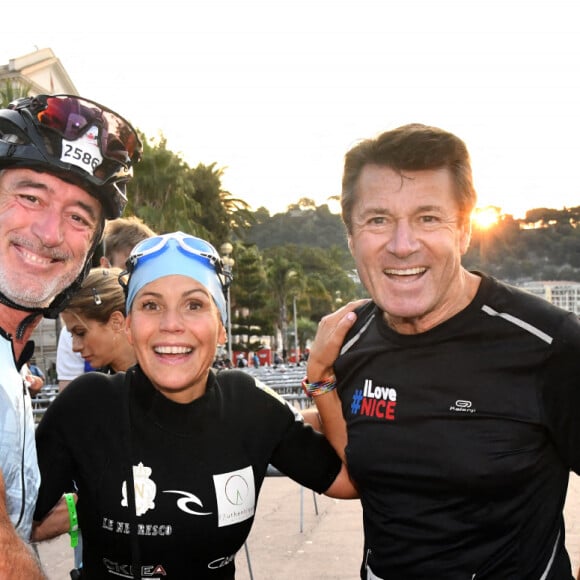 Exclusif - Joel Migliore, Laura Tenoudji Estrosi et son mari Christian Estrosi, le maire de Nice, durant l'IronMan 70.3 2021 à Nice le 12 septembre 2021. © Bruno Bebert / Bestimage