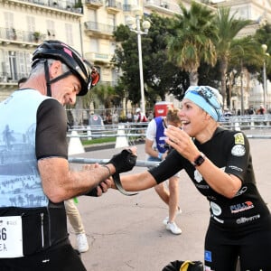 Exclusif - Joel Migliore, Laura Tenoudji Estrosi et son mari Christian Estrosi, le maire de Nice, durant l'IronMan 70.3 2021 à Nice le 12 septembre 2021. © Bruno Bebert / Bestimage