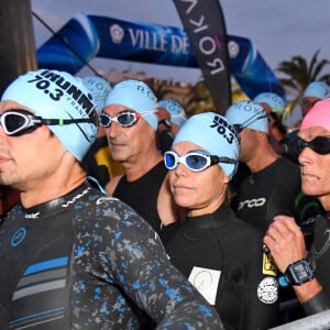 Exclusif - Laura Tenoudji Estrosi, son frère Brian et Magali Reymomenq, athléte confirmée, qui l'ont encadré durant l'IronMan 70.3 2021 à Nice le 12 septembre 2021. © Bruno Bebert / Bestimage