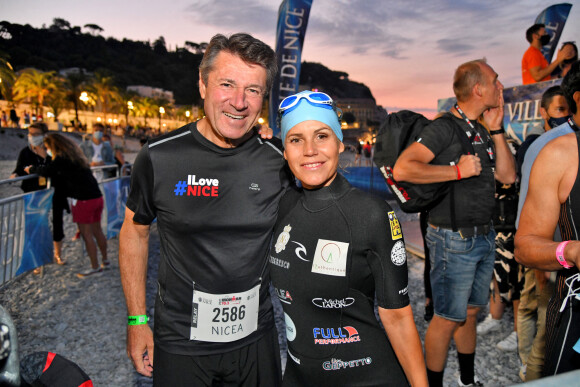 Exclusif - Christian Estrosi, le maire de Nice, et sa femme Laura Tenoudji Estrosi durant l'IronMan 70.3 2021 à Nice le 12 septembre 2021. © Bruno Bebert / Bestimage