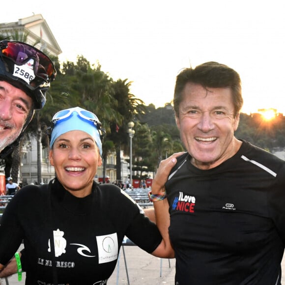 Exclusif - Joel Migliore, Laura Tenoudji Estrosi et son mari Christian Estrosi, le maire de Nice, durant l'IronMan 70.3 2021 à Nice le 12 septembre 2021. © Bruno Bebert / Bestimage