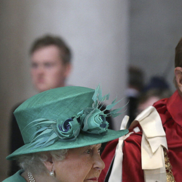 La reine Elizabeth II et le prince Philip duc d'Edimbourg arrivent à la cathédrale St Paul pour célébrer le centenaire de l'empire Britannique à Londres le 24 mai 2017 