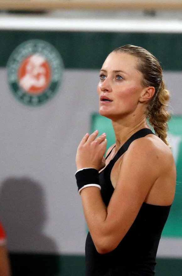 La française Kristina Mladenovic est éliminée des internationaux de France de tennis de Roland Garros à Paris face à Laura Siegemund le 29 septembre 2020. © Dominique Jacovides / Bestimage 