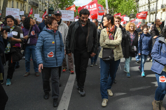 Arlette Laguiller, Xavier Mathieu, Nathalie Arthaud - Manifestation du 1er mai dans les rues de Paris le 1er mai 2017.