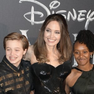 Angelina Jolie et ses enfants Shiloh Nouvel Jolie-Pitt, Zahara Marley Jolie-Pitt - Première de "Maléfique : Le pouvoir du Mal" à Rome, le 7 octobre 2019. 