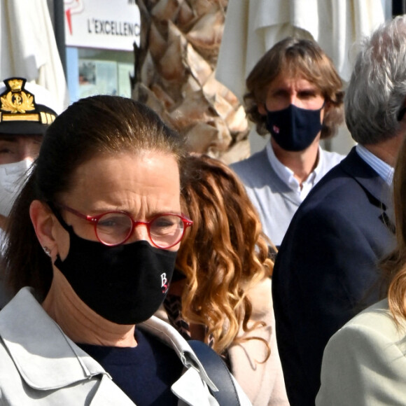 La princesse Stéphanie de Monaco, Camille Gottlieb et Jean-Raymond Gottlieb - Baptême de la navette Monaco One qui reliera les ports de Monaco et Vintimille, à Monaco, le 8 mars 2021. © Bruno Bebert/ PRM / Bestimage