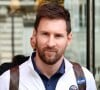 Lionel Leo Messi quitte l'hôtel Royal Monceau quelques heures avant le match de la ligue de champion PSG-Manchester City à Paris. © Tiziano Da Silva - Pierre Perusseau / Bestimage 