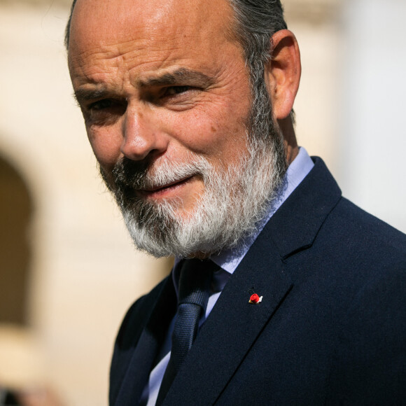 Edouard Philippe, maire du Havre et président d'Horizons lors de la cérémonie d'hommage national à Hubert Germain, chancelier d'honneur de l'Ordre de la Liberation et dernier Compagnon de la Liberation dans la cour d'honneur des Invalides à Paris, France, le 15 octobre 2021. © Romain Gaillard/Pool/Bestimage