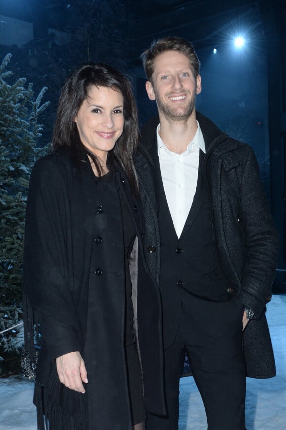 Romain Grosjean et sa femme Marion Jollès - People au défilé de mode Moncler Gamme Bleu collection Printemps-Eté 2017 lors de la fashion week Homme à Milan, le 15 janvier 2017.