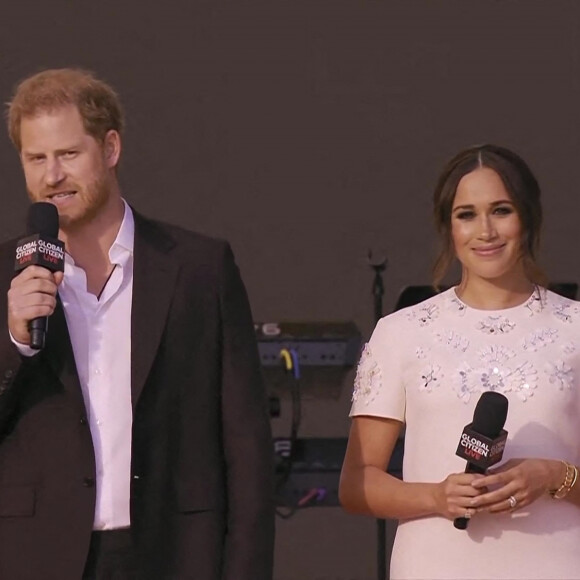 Capture d'écran de l'intervention du Prince Harry et sa femme Meghan Markle pendant le concert "Global Citizen Live" à New York City, New York, etats-Unis, le 26 septembre 2021. 