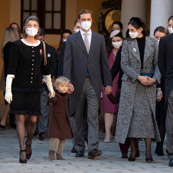 La princesse Caroline de Hanovre, Stefano Ercole Carlo Casiraghi, Pierre Casiraghi, Tatiana Casiraghi (Tatiana Santa Domingo), Beatrice Borromeo, Andrea Casiraghi - La famille princière assiste à une cérémonie de remise de médaille dans la cours du Palais de Monaco lors de la Fête Nationale 2020 de la principauté de Monaco le 19 novembre 2020. © David Nivière / Pool / Bestimage