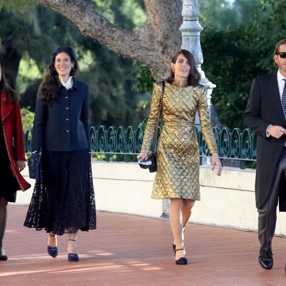 Beatrice Borromeo, Alexandra de Hanovre, Tatiana Santo Domingo, Charlotte Casiraghi, Andrea Casiraghi - Arrivées en la cathédrale de Monaco pour la messe d'action de grace avec Te Deum lors de la la fête nationale de Monaco le 19 novembre 2021. © Dominique Jacovides / Bruno Bebert / Bestimage