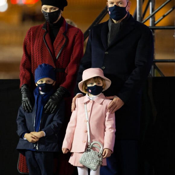 Le prince Albert II de Monaco, sa femme la princesse Charlene et leurs enfants le prince héréditaire Jacques et la princesse Gabriella durant la célébration de la Sainte Dévote, Sainte patronne de Monaco, à Monaco le 26 janvier 2021. © Olivier Huitel / Pool Monaco /Bestimage