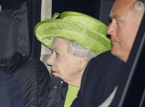La reine Elizabeth II d'Angleterre et des membres de la famille royale arrivent à la Chapelle Royale de Tous les Saints à Windsor pour le double baptême d'August Brooksbank et de Lucas Tindall, les deux nouveaux arrières-petits-fils de sa majesté Elizabeth II d'Angleterre.