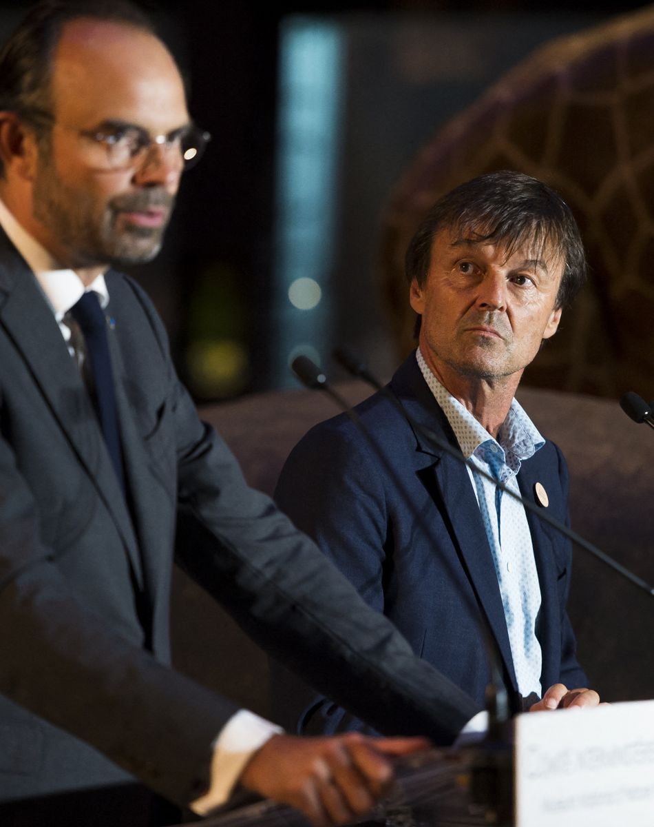 Edouard Philippe, Nicolas Hulot- Conférence sur la biodiversité au Museum national d'Histoire naturelle à Paris le 4 juillet 2018. © Eliot Blondet/Pool/Bestimage