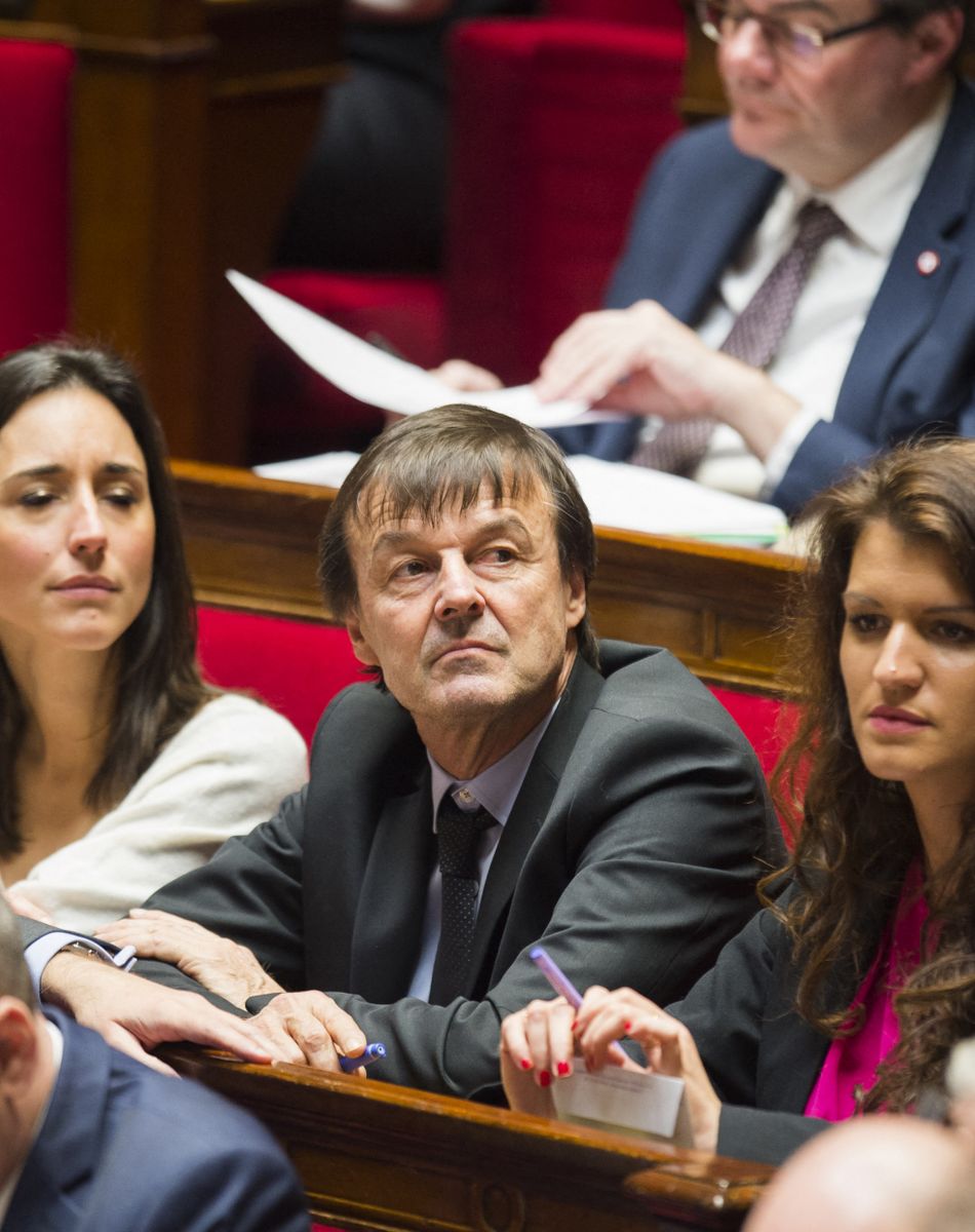 Brune Poirson, Nicolas Hulot et Marlène Schiappa lors des questions au gouvernement le 13 février 2018 à l'Assemblée nationale à Paris