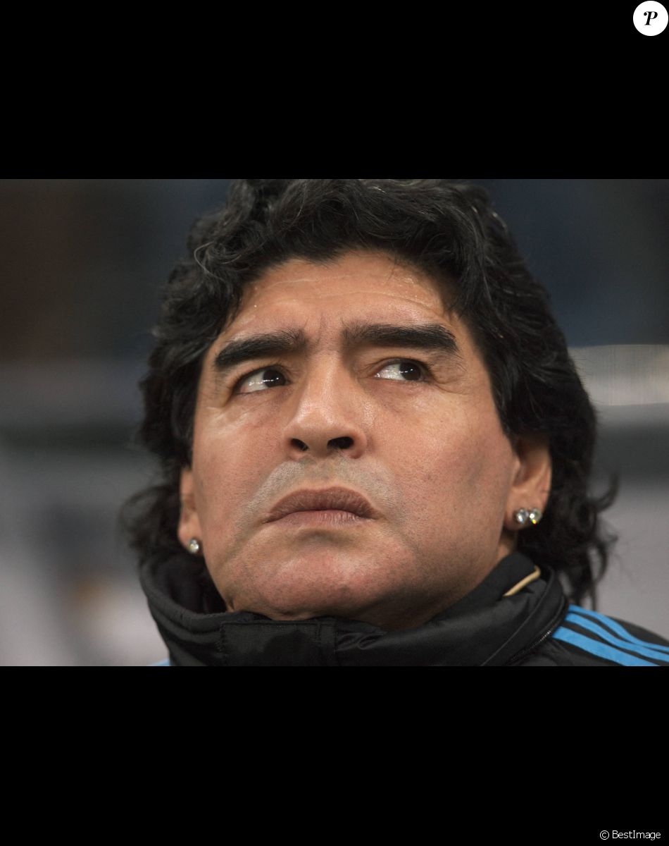 Diego Maradona, entraineur de l'Argentine lors du match Argentine / Allemagne le 3 juillet 2010. © Imago / Panoramic / Bestimage