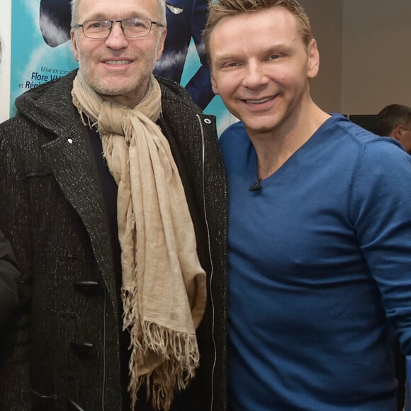 Laurent Ruquier et JeanFi Janssens au cocktail après la générale du spectacle "JeanFi (Janssens) Décolle" à l'Alhambra à Paris, le 7 décembre 2017. © Giancarlo Gorassini/Bestimage 