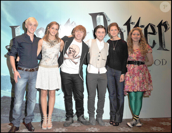 Tom Felton, Emma Watson, Rupert Grint, Daniel Radcliffe, Bonnie Wright, Jessie Cave - Photocall du film "Harry Potter et le prince de sang mêlé" à l'hôtel Clareidges de Londres.