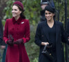 Catherine Kate Middleton, la duchesse de Cambridge et Meghan Markle, la duchesse de Sussex enceinte - La famille royale britannique se rend à la messe de Noël à l'église Sainte-Marie-Madeleine à Sandringham, le 25 décembre 2018. 