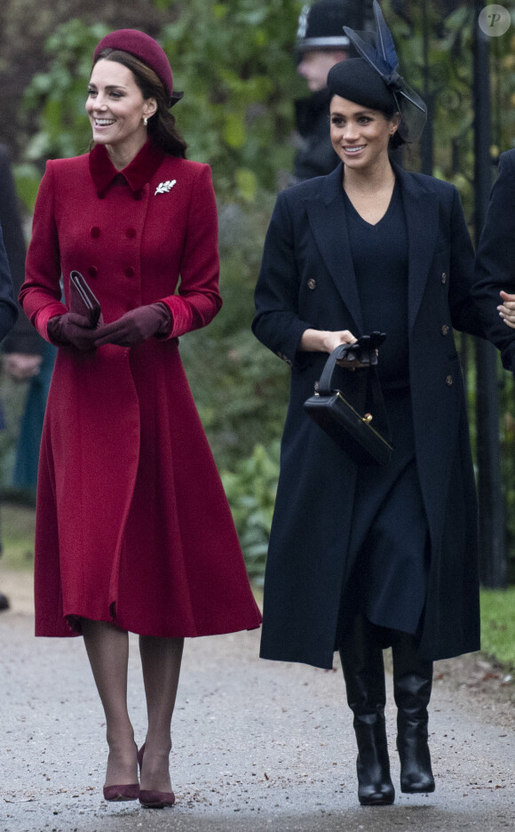 Catherine Kate Middleton, la duchesse de Cambridge et Meghan Markle, la duchesse de Sussex enceinte - La famille royale britannique se rend à la messe de Noël à l'église Sainte-Marie-Madeleine à Sandringham, le 25 décembre 2018. 