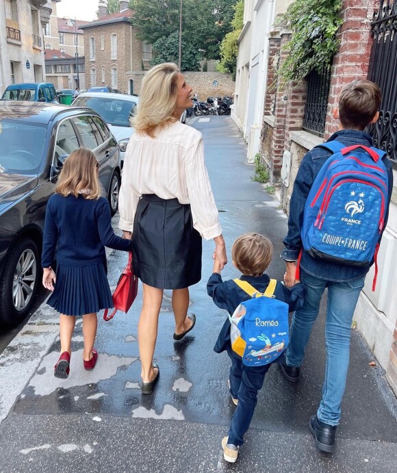 Sylvie Tellier le jour de la rentrée avec ses enfants
