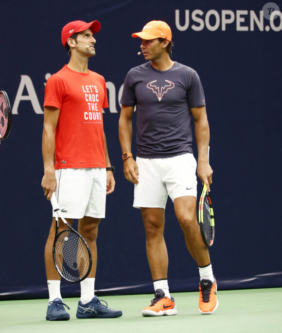 Novak Djokovic et Rafael Nadal - Les joueurs de tennis participent au "Arthur Ashe Kids' Day" à New York avant l'US Open de tennis le 25 août 2018.