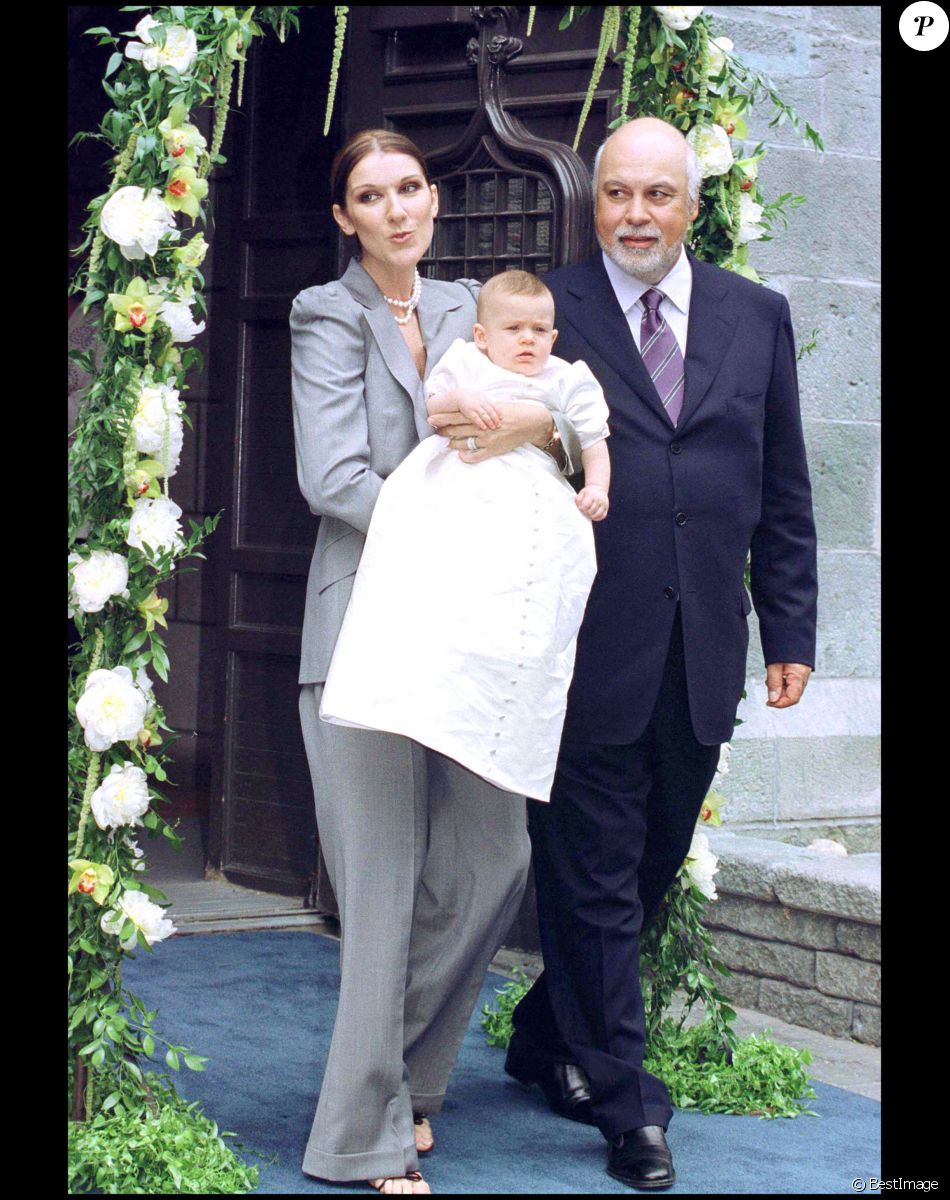Archives - Céline Dion et son mari René Angelil au baptême de René-Charles à la basilique de Montréal