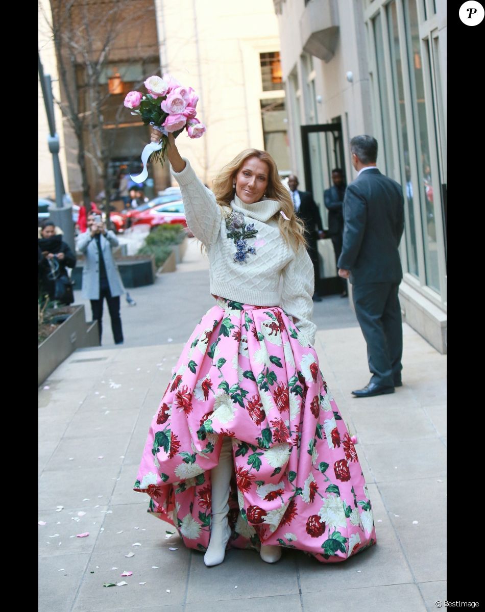 Celine Dion à la sortie de son hôtel à New York, le 8 mars 2020