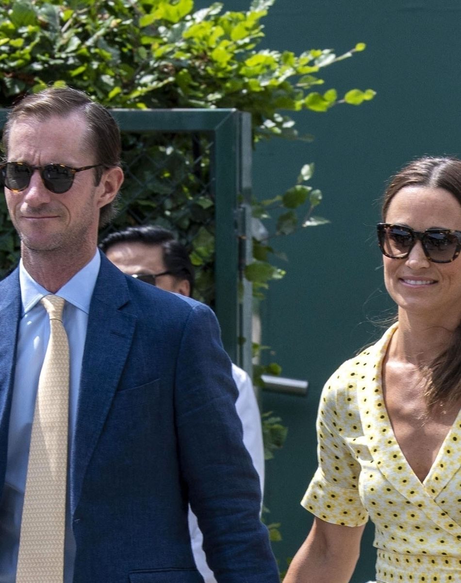 Pippa Middleton Matthews et son mari James Matthews arrivent à Wimbledon à Londres, le 12 juillet 2019.