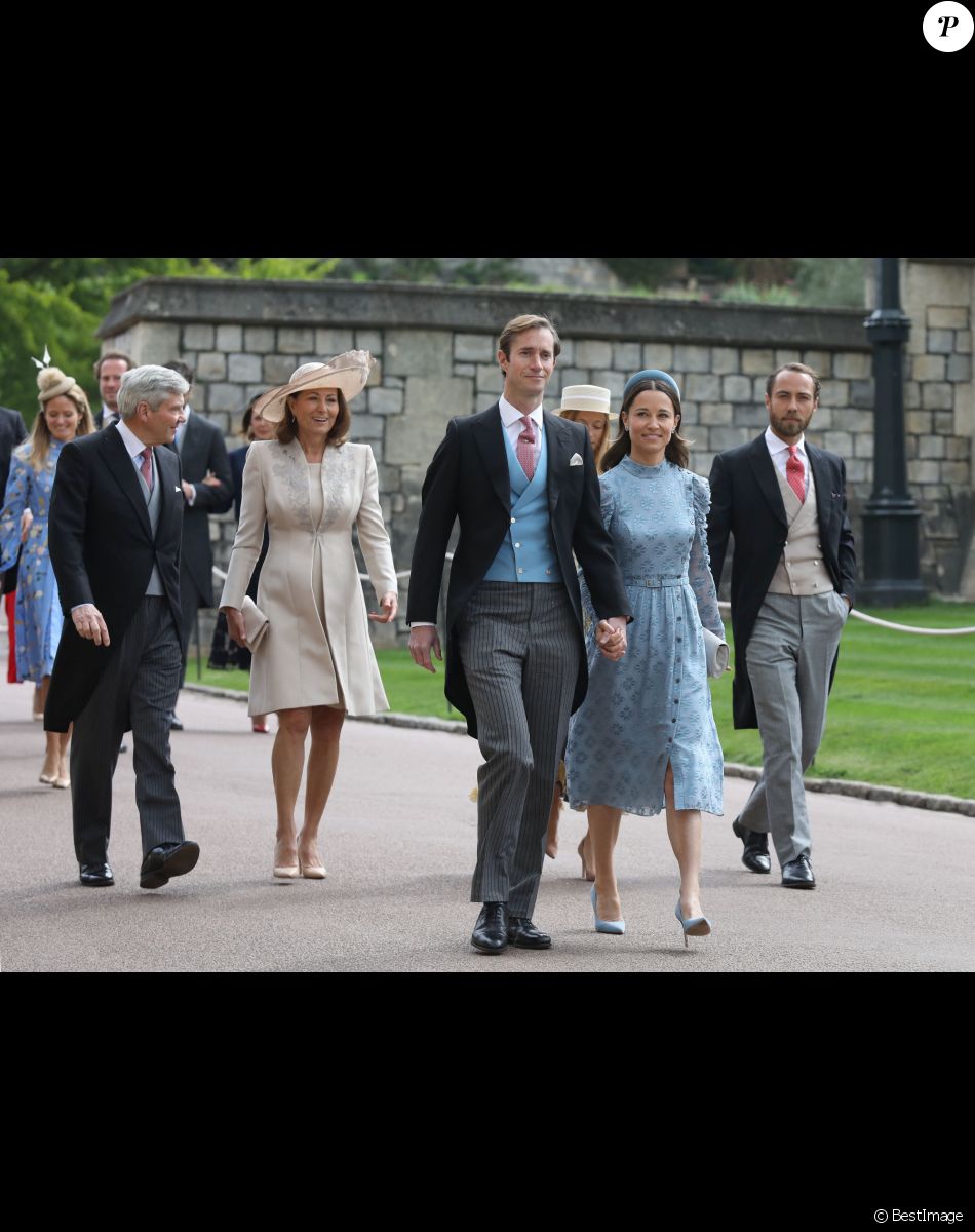 Carole et Michael Middleton, Pippa Middleton, son mari James Matthews, James Middleton et sa compagne Alizee Thevenet - Mariage de Lady Gabriella Windsor avec Thomas Kingston dans la chapelle Saint-Georges du château de Windsor le 18 mai 2019.