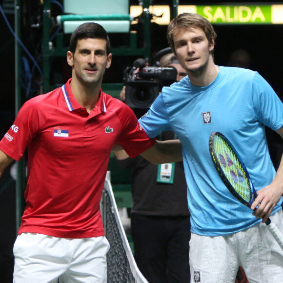 Novak Djokovic a battu Alexander Bublik (6-3, 6-4) et permet à la Serbie d'égaliser face au Kazakhstan en quarts de finale de la Coupe Davis, le 1er décembre 2021 à Madrid. © Laurent Lairys / Panoramic / Bestimage