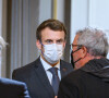 Le président Emmanuel Macron lors de la remise du prix French Design 100 au palais de l'Elysée à Paris le 20 janvier 2022. © Eric Tschaen / Pool / Bestimage 