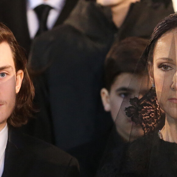 Céline Dion et son fils René-Charles Angélil - Sorties des obsèques nationales de René Angélil en la Basilique Notre-Dame de Montréal, le 22 janvier 2016.© Morgan Dessales/Bestimage 