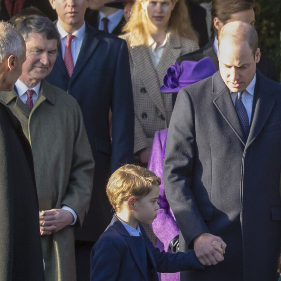 Le prince William, duc de Cambridge, et Catherine (Kate) Middleton, duchesse de Cambridge, la princesse Charlotte de Cambridge et le prince George de Cambridge lors de la messe de Noël en l'église Sainte-Marie-Madeleine à Sandringham au Royaume-Uni, le 25 décembre 2019.