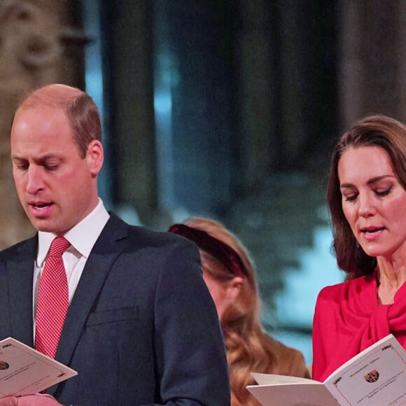 Le prince William, duc de Cambridge, et Catherine (Kate) Middleton, duchesse de Cambridge, participent au concert de Noël "Royal Carols - Together At Christmas", organisé par la duchesse à l'abbaye de Westminster à Londres, le 8 décembre 2021.