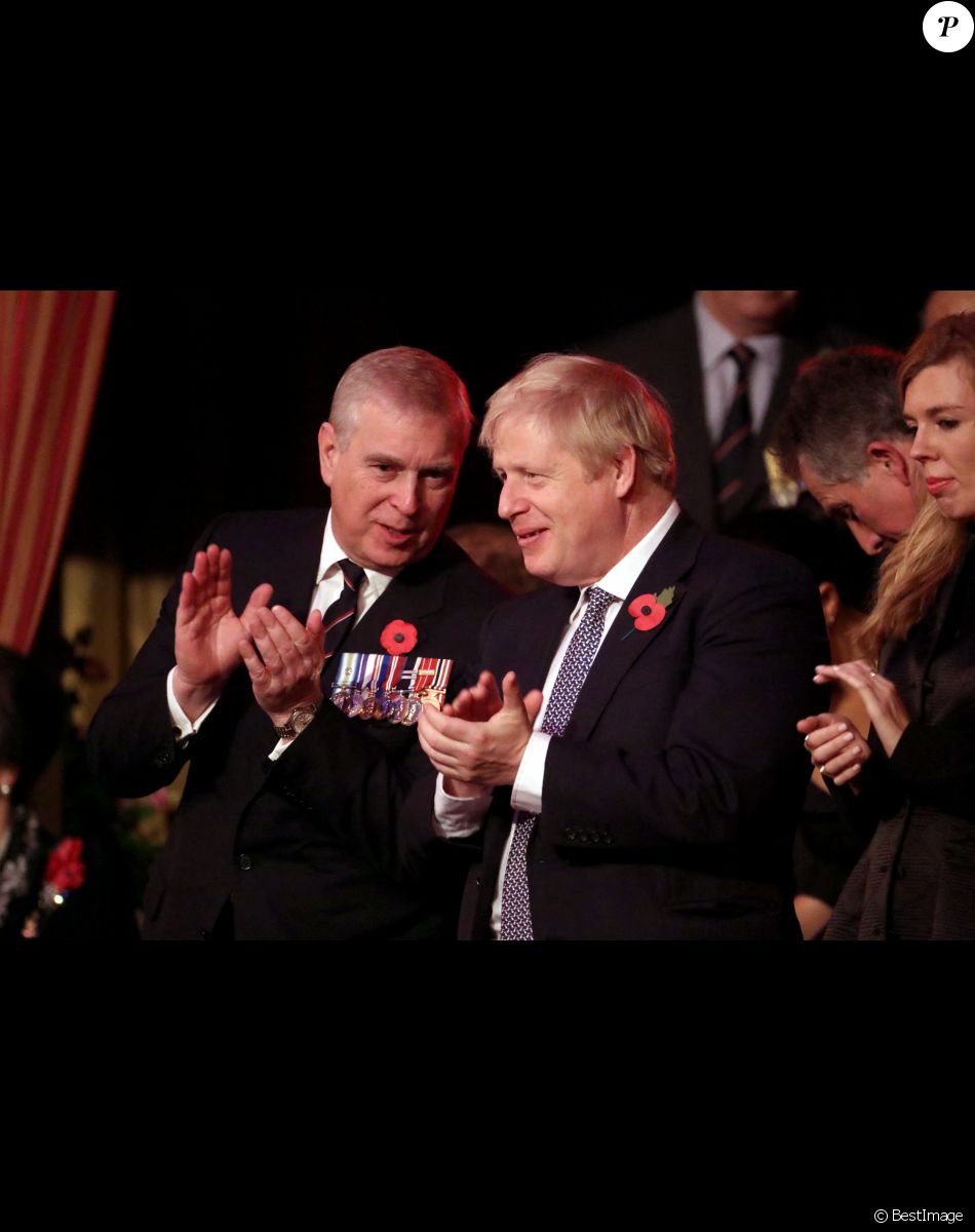 Le prince Andrew, duc d'York, Boris Johnson, Premier ministre - La famille royale assiste au Royal British Legion Festival of Remembrance au Royal Albert Hall à Kensington, Londres, le 9 novembre 2019.